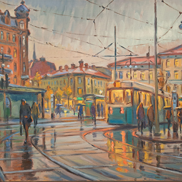 Konst, oljemålning, Göteborgsmotiv, Göteborgs stad, målad av Göteborgskonstnären Carl Bjerkås