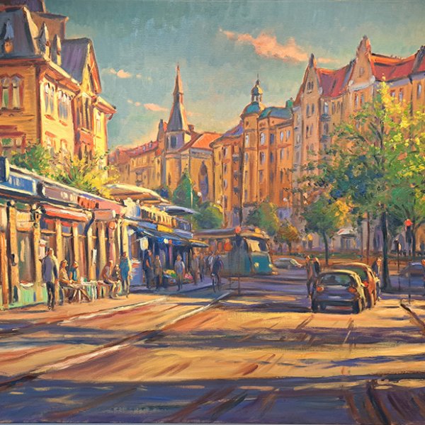 Konst, oljemålning, Göteborgsmotiv, Göteborgs stad, målad av Göteborgskonstnären Carl Bjerkås