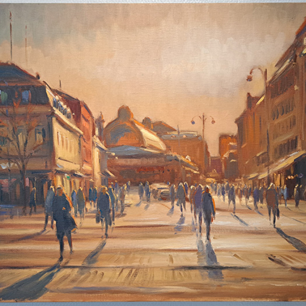 Konst, oljemålning, Göteborgsmotiv, Göteborgs stad, målad av Göteborgskonstnären Carl Bjerkås