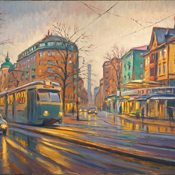 Konst, oljemålning, Göteborgsmotiv, Göteborgs stad, målad av Göteborgskonstnären Carl Bjerkås