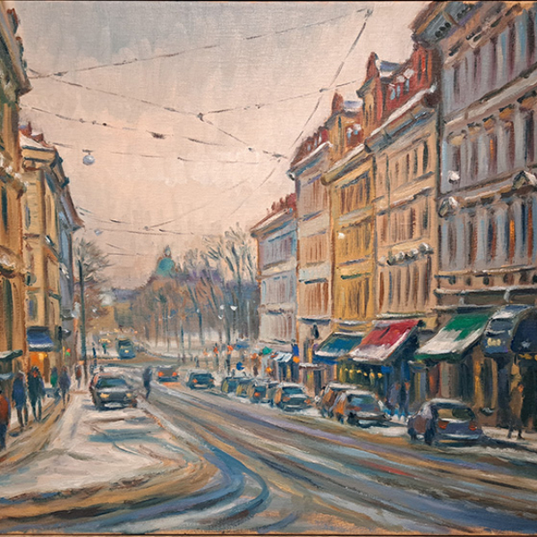 Konst, oljemålning, Göteborgsmotiv, Göteborgs stad, målad av Göteborgskonstnären Carl Bjerkås